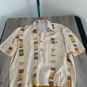 Alan Stuart Mens Banded Waist Partial Button Pullover Abstract Block Print Large